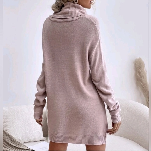 New Gorgeous Cowl Neck Knit Sweater Tunic Dress Pale Pink - Picture 3 of 4
